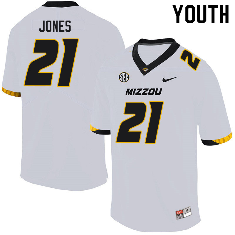 Youth #21 Tyler Jones Missouri Tigers College Football Jerseys Sale-White - Click Image to Close